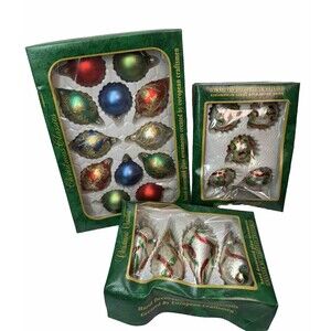 NEW VTG Romania Christmas Classics 21 Glass Ornaments Tree Winter Holidays 3 Box